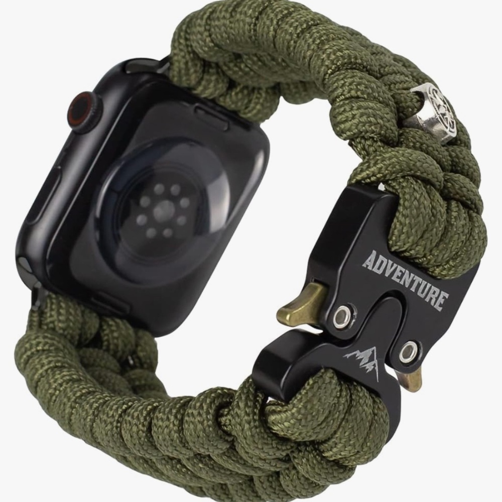 Adventure Paracord Strap for Apple Watch Series 7 6 5 4 3 Green Army